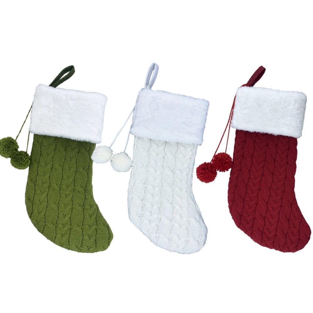 Non-Woven Fabric Xmas Ornament Supplies Pendant for Decorations MY GIFT TREE Christmas Knitted Stockings Hanging Ball Wool Socks Gift Bag