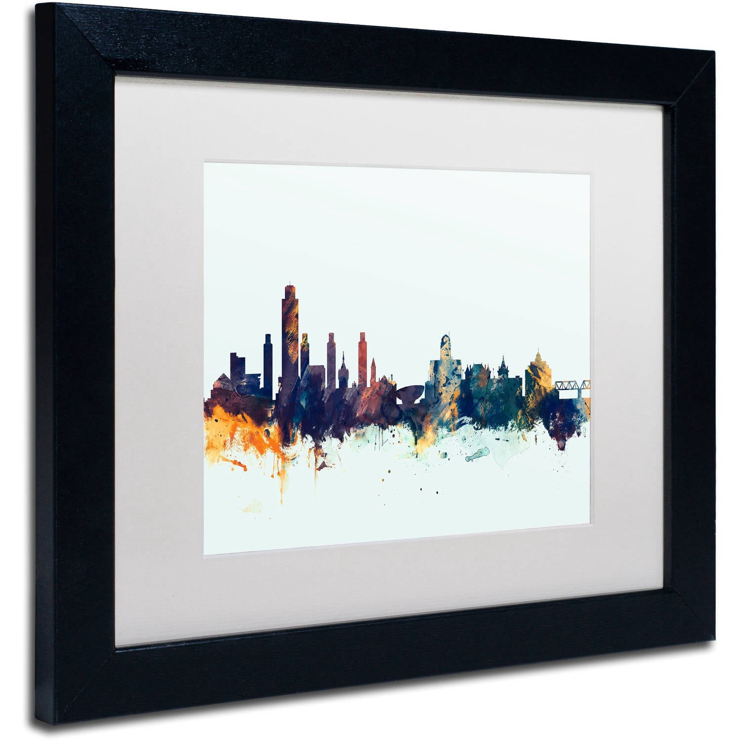 Trademark Fine Art "Albany New York Skyline Blue" Canvas Art by Michael Tompsett, White Matte, Black Frame