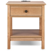 DecorTech Traditional Rectangular End Table with AC Power and USB Charging Ports, Oak