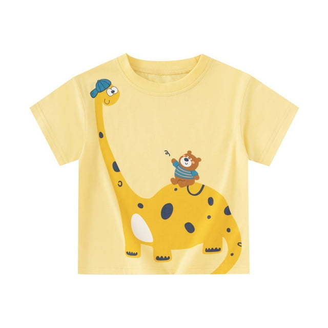 Sunnyoo T-Shirt Grand Garçon Imprimé Dinosaure Dessin Animé Manches Courtes T-Shirt, Jaune