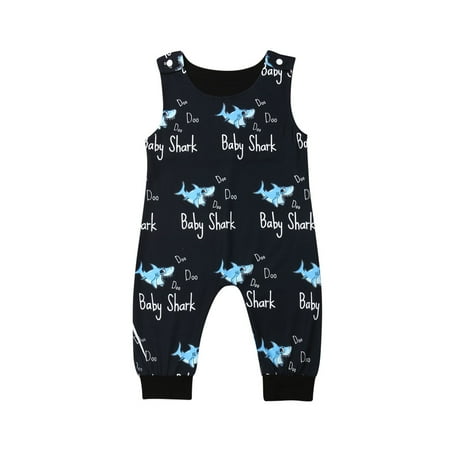 

Binpure Baby Boy Sleeveless Romper Shark Printed Crew Neck Casual Jumpsuit