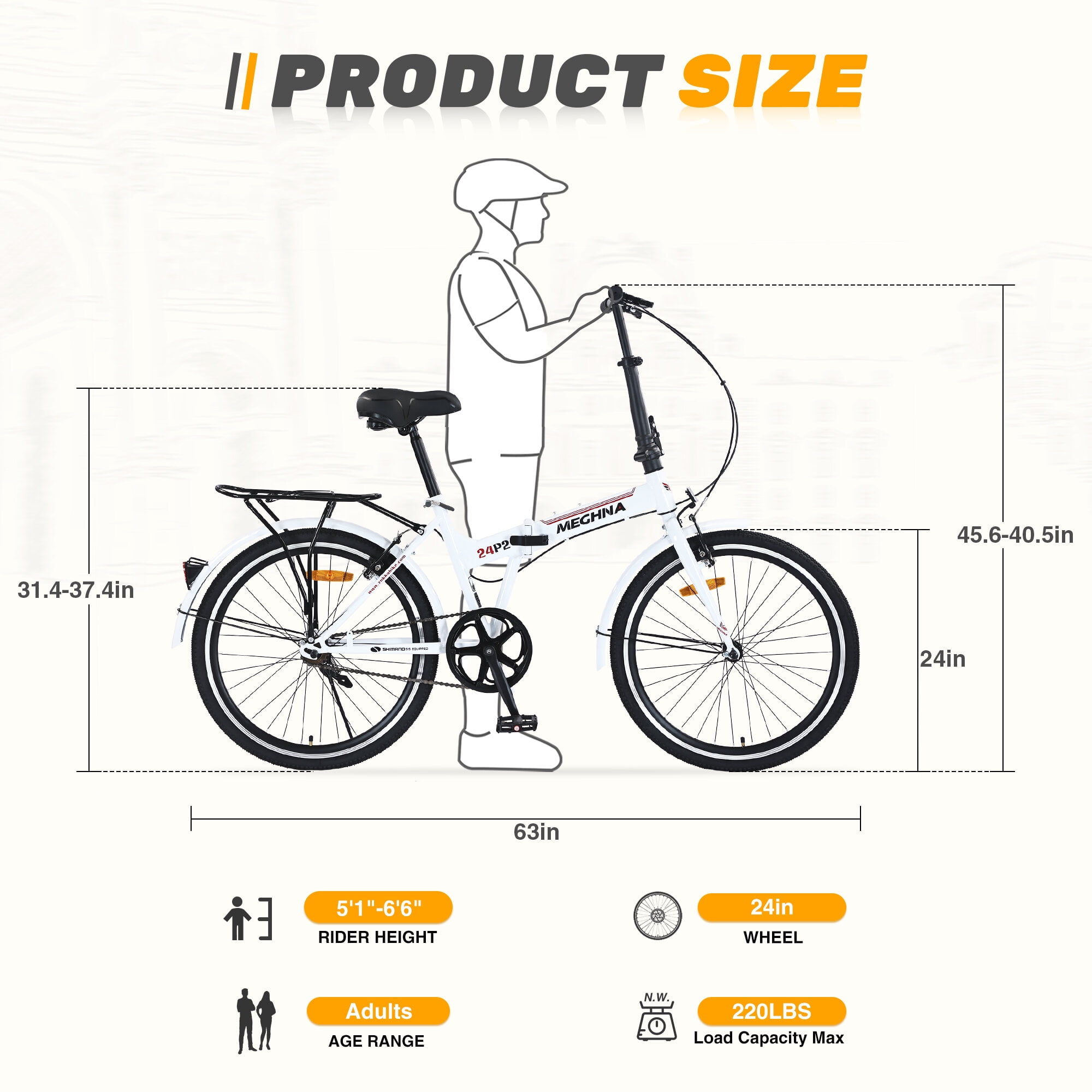 Mountain Bikes 24 Inch Folding Bike for Adults with Fenders, Steel Frame Single Speed City Commuter, Dual V-Brake Portable Compact Bicycle for Men & Women,Hybrid Bikes