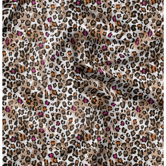 Soimoi White Moss Georgette Fabric Leopard Animal Skin Decor Fabric Printed Yard 42 Inch Wide