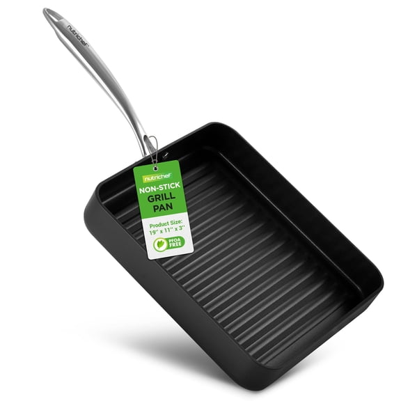 NutriChef 11-Inch Nonstick Griddle & Grill Pan, Hard-Anodized, PFOA-Free, Dishwasher Safe, Gas/Ceramic/Halogen Compatible