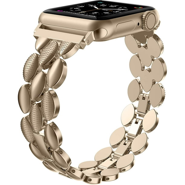 IBAOLEA Compatible with Apple Watch Band 42mm 44mm 45mm Metal Fashion Women Replacement Strap Bracelet for iWatch Series 7 6 5 4 3 2 1 SE Champagne
