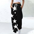 thumbnail image 2 of GA WEIHUA Reduced,Women's High Waisted Drawstring Waist Sweatpants Star Print Wide Leg Hiking Joggers Casual Sweatpant with Pockets(Black,Small), 2 of 5