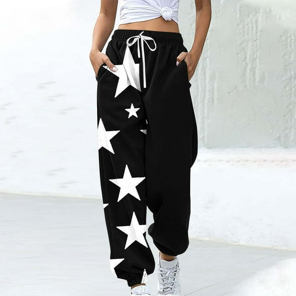 Simua Women's Joggers High Waisted Star Print Fall Sweatpants