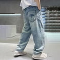 thumbnail image 4 of EnJoCho Boys Baggy Jeans Elastic Waist Straight Wide Leg Denim Pants Kids Teen Vintage Distressed Streetwear Jeans Fashion Trousers Boys Jeans Casual Back-to-School, 4 of 8