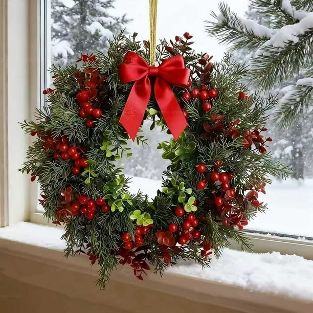 Christmas Bow Christmas Ball Wreath, Xmas Wreath with Bows and Balls, Holiday Door Wreath, Decorative Xmas Wreath with Ornaments and Ribbons