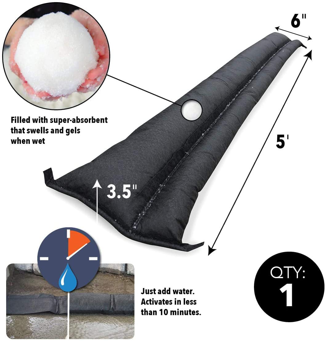 Quick Dam Water Activated Flood Barrier, Reusable Water Absorbers for  Diverting Water, Protects from Rain, Spills, Leaks, Floods  More, 3.5