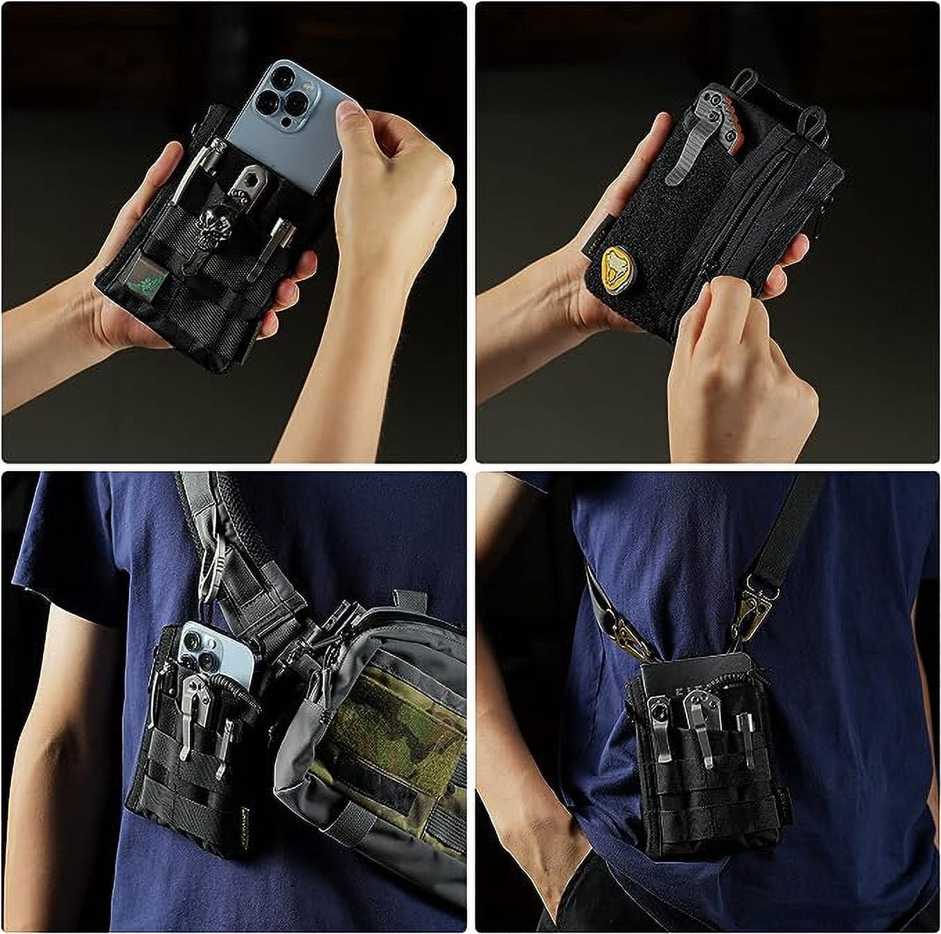 VIPERADE VE16 Pocket Organizer, EDC Pouch for Men, 7 Pockets EDC Pocket Organizer Velcro Pouch for Everyday Carry, Multitool Pocket Pouch Wallet for EDC Gears, Pocket Pouch for Men