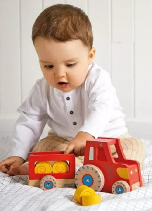 Janod - Ferme: Tracteur à tirer - jouet en bois - 12 mois et plus Jouet à tirer