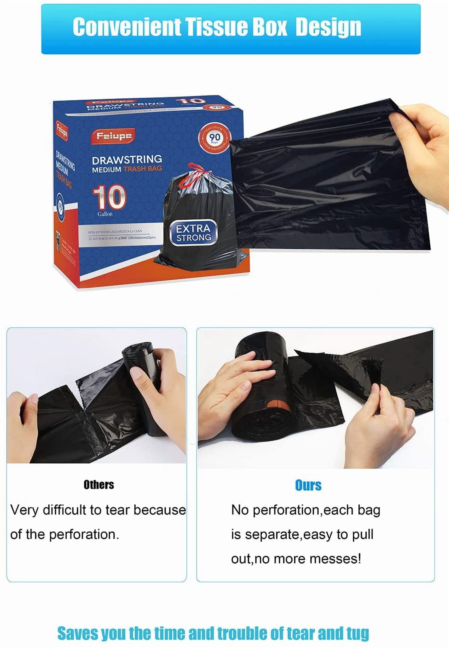 10 Gallon Drawstring Trash Bag Garbage Bag Trash Can Liner,0.9 Mil,90 Count (Black, 10 Gallon)