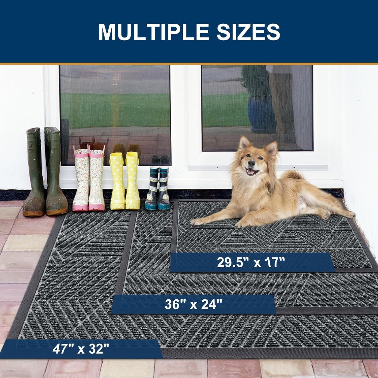 Buganda Door Mat Outside, Heavy Duty Rubber Front Doormat, Dirt Trapper Waterproof Door rugs for Outdoor Entey, 47"x 24" Inch, Grey