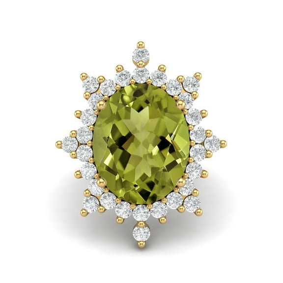 15X12mm Oval Peridot 925 Sterling Silver Gold Vermeil Solitaire Accents Cocktail Mother's Day Gift Ring