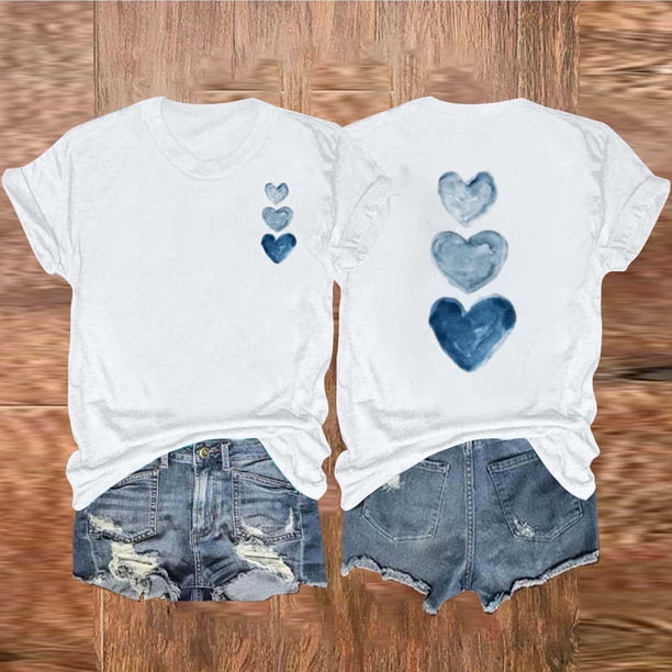 Fiudx Ofertas Relámpago Camiseta de Manga Corta con Cuello Redondo y Estampado Informal a La Moda para Mujer
