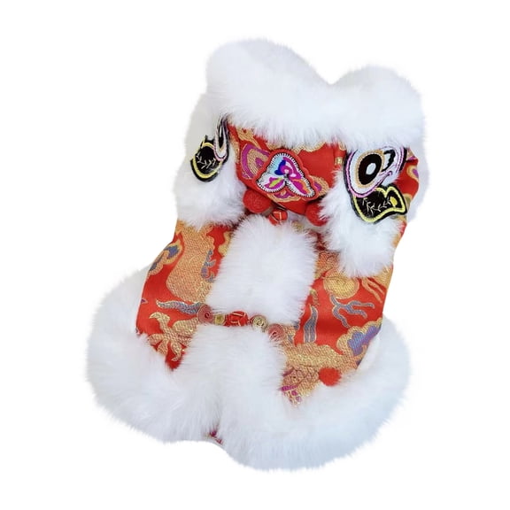New Year Dog Lion Dance Coat, Spring Festival Pet Clothing, Winter Cat Warm Outfit Red Xs1*Pet Apparel