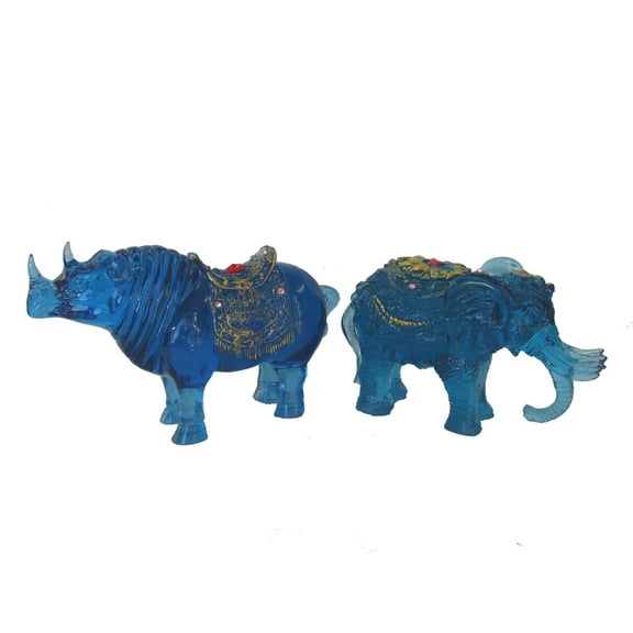 Feng Shui Blue Rhino and 6 Tusks Elephant
