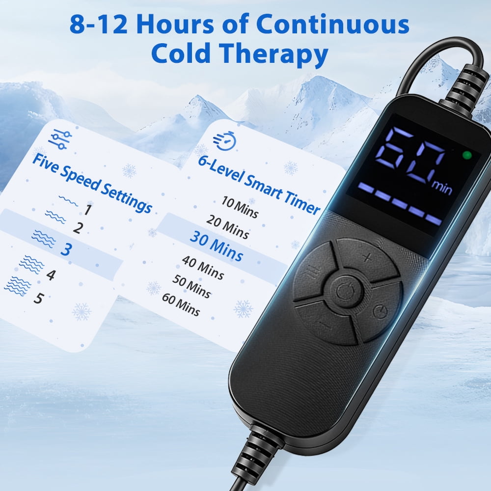 Cold Machine for Knee - Ice Machine 5 Flow & 6 Timer, Cold Pack Machine 15QT Leak-Proof Ice Barrel, Portable Ice Machine for Assist Relaxation for Knee, Shoulder & Ankle, Grey