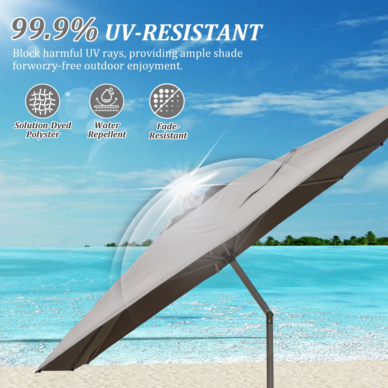 10FT Outdoor Patio Umbrella, Rectangle Market Umbrella with Push Button Tilt and Crank, Table Umbrella 8 Sturdy Ribs UV Protection for Deck, Backyard, Pool, Grey