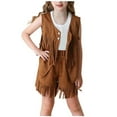 thumbnail image 2 of Girl's 2 Piece Set Faux Suede Vintage Fringe Vest and Shorts Boho Tops Spring Fall Cowboy Chic 70s Hippie Western Outfit 5-14 Years, 2 of 8