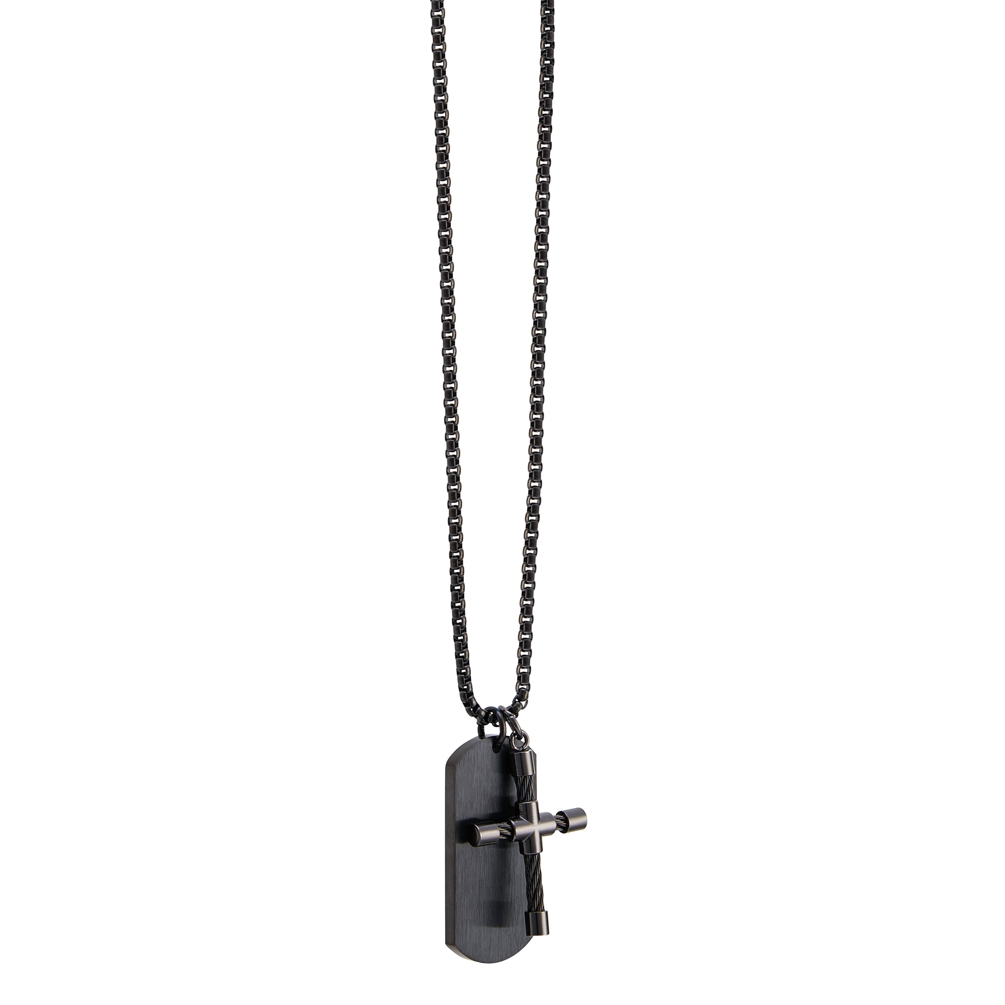 American Exchange Stainless Steel Gunmetal Cross/Dog Tag Pendant Necklace Set for Men