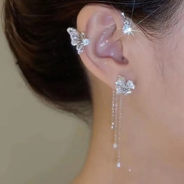 Pendientes con forma de mariposa con forma de gancho para la oreja, sin orejas, con clip para la oreja, con borlas y temperamento de nicho, ligeros y lujosos para mujer