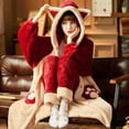 thumbnail image 2 of Conjuntos de pijama con capucha para mujer, ropa de dormir de lana de Coral gruesa y cálida, ropa de casa bonita para mujer, Otoño e Invierno, 2 of 3