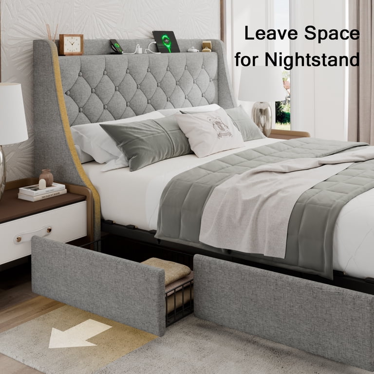 Honfach Queen Storage Bed with Wingback Headboard photo 7