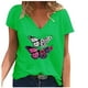 thumbnail image 1 of Gibobby Playera Manga Corta para Mujer Camiseta suelta informal con cuello en V para mujer, blusa manga corta con estampado(Verde,XL), 1 of 3