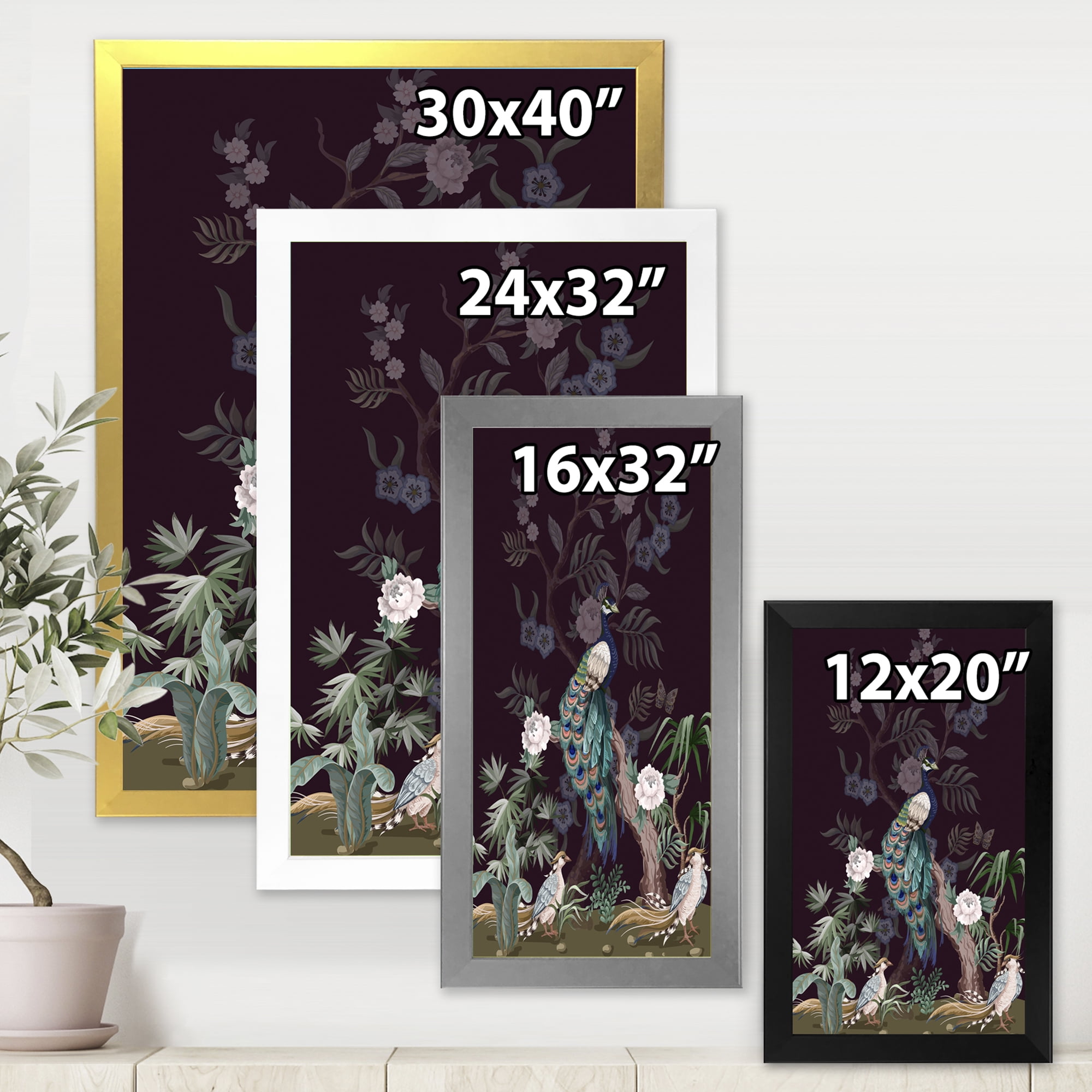 Designart 'Chinoiserie With Peonies and Birds V' Traditional Framed Art Print