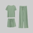 thumbnail image 2 of RYRJJ Women's 3 Piece Pajama Sets Short Sleeve Sleepwear Crewneck Top with Shorts and Wide Leg Long Pants Pjs Soft Loungewear, 2 of 6