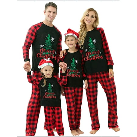 

Youweixiong Matching Christmas Pajamas for Family Cute Print Long Sleeve Tops and Plaid Pants Xmas Sleepwear Pjs Set