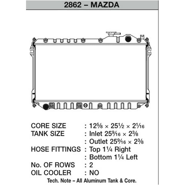 Convient 1990-1997 Mazda Miata CSF Radiateur 2862 Dimensions Totales Longueur 25-9/16 Pouces X Hauteur 17-3/8 Pouces; Deux Rangées; Débit Réduit; Aluminium; Sans Refroidisseur de Transmission; avec Capuchon de Radiateur