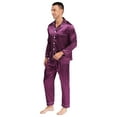 thumbnail image 6 of iixpin Men's Silk Pajamas Set Long Sleeve Satin Button Down Shirt with Long Pants 2Pcs Sleepwear Purple XL, 6 of 7