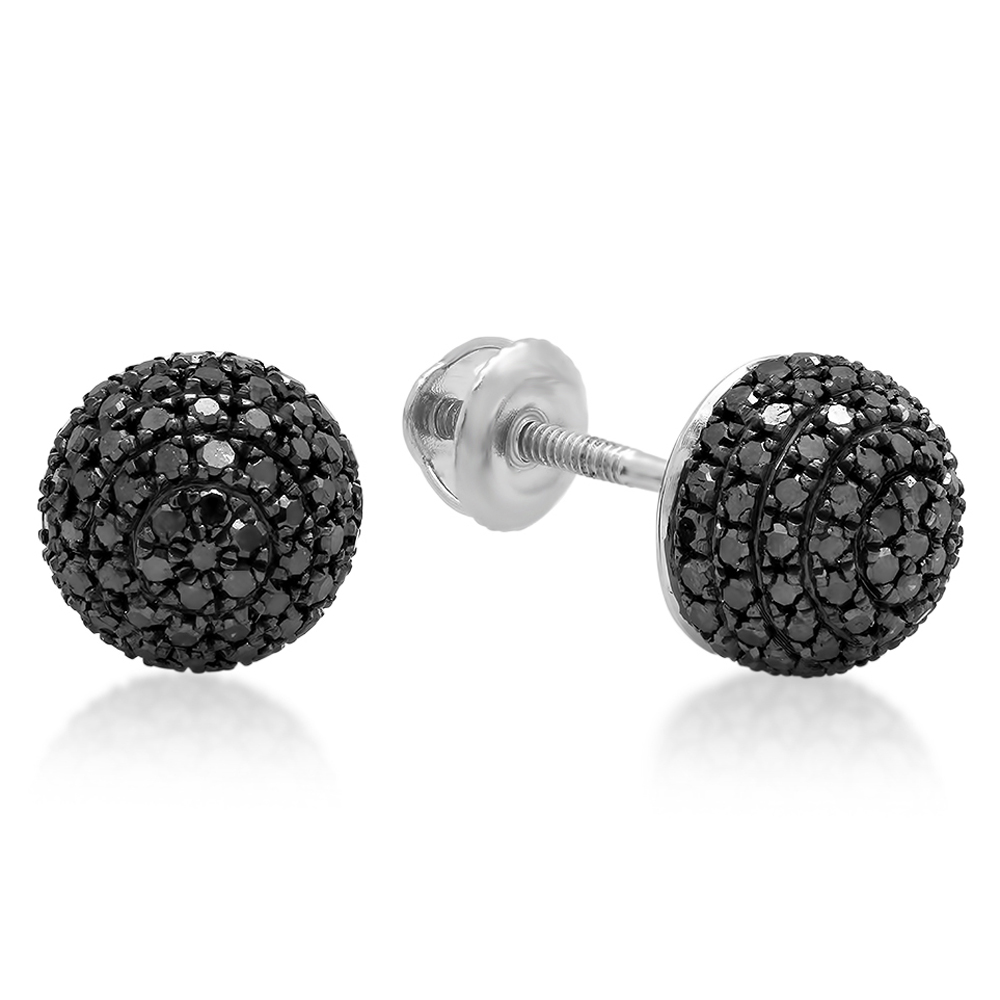 Carat (ctw) Sterling Silver Round Black Diamond Ladies Half Ball