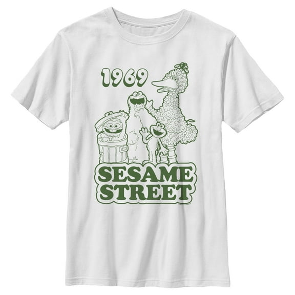 Boy's Sesame Street Group Green Outline 1969 Graphic T-Shirt