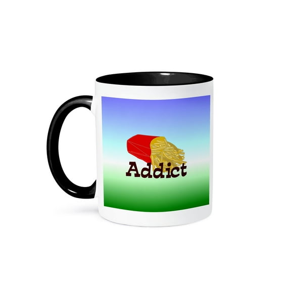 3dRose, French Fry Addict on Tricolor, 11oz Two-Tone Black Mug