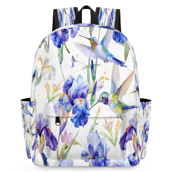 Jiaoprinted Hummingbirds Backpack for Adults, Breathable Adjustable Strap Casual Daypack, Lightweight Blue Phalaenopsis Work Laptop Backpack