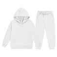 thumbnail image 2 of Unisex Kids Tracksuit Set, Solid Pullover Hoodie & Jogger Sweatpants 2 Piece Sweatsuit, Teen Boys Girls Plain Hooded Casual Sportswear Outfit (White, 18-24 Months), 2 of 9