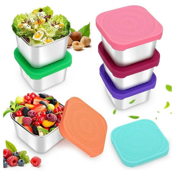 Contenedores de acero inoxidable para bocadillos, 6 oz, caja de almacenamiento de alimentos con salsa de metal de acero inoxidable 304 con tapas de silicona