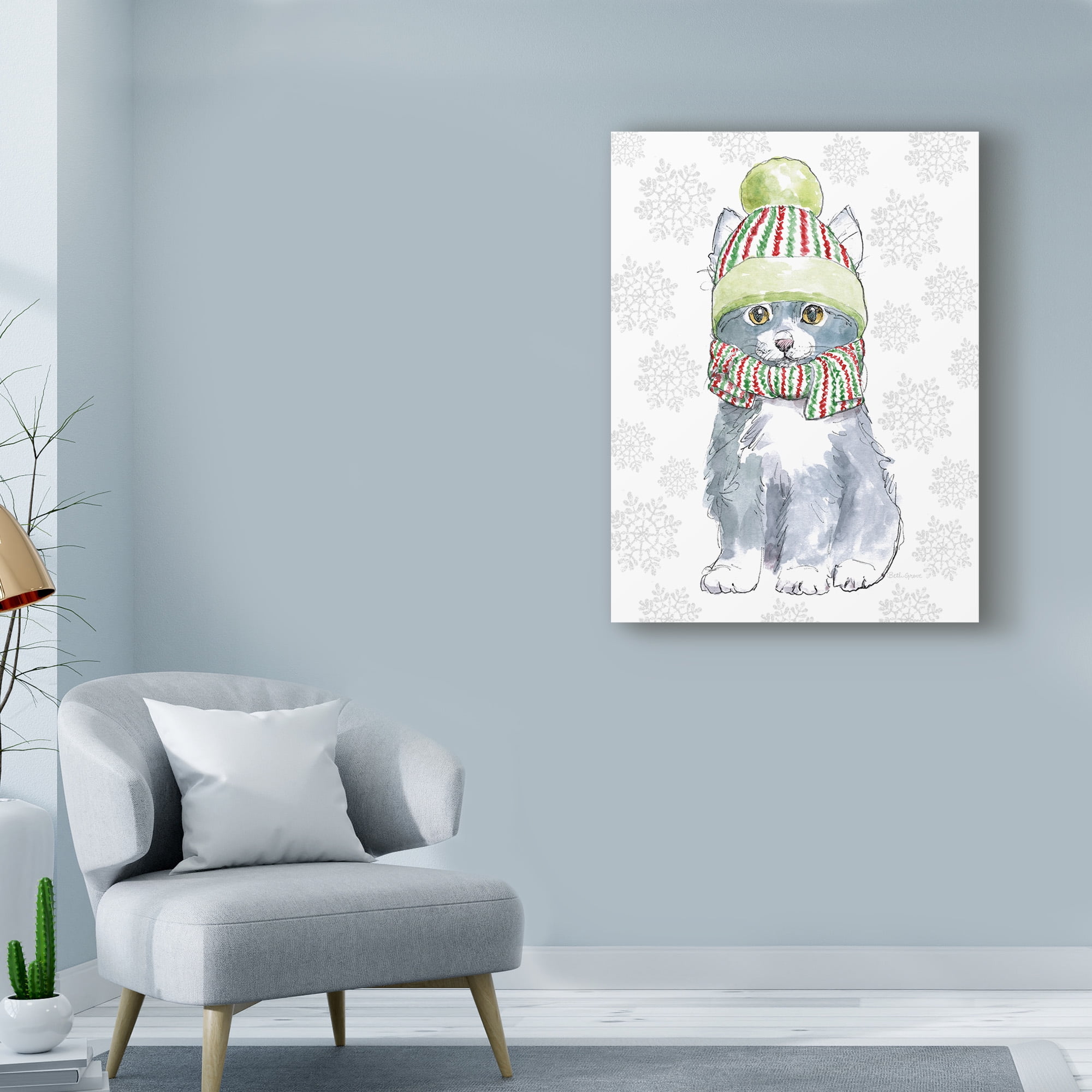 Trademark Fine Art 'Christmas Kitties II Snowflakes v2' Canvas Art by Beth Grove