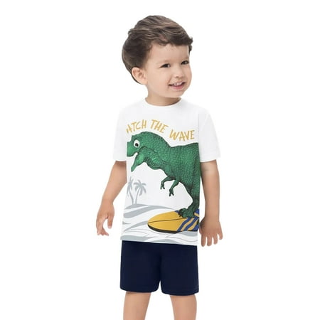 

Kids Sets Clothing For Toddler Boys Cartoon Dinosaur Printed O-Neck Short Sleeve Tops Shorts Child Gentleman Outfits Cozy Leisure Comfy Streetwear Outfits