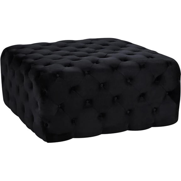 Meridian Furniture Ariel Button Tufted Black Velvet Ottoman and Bench