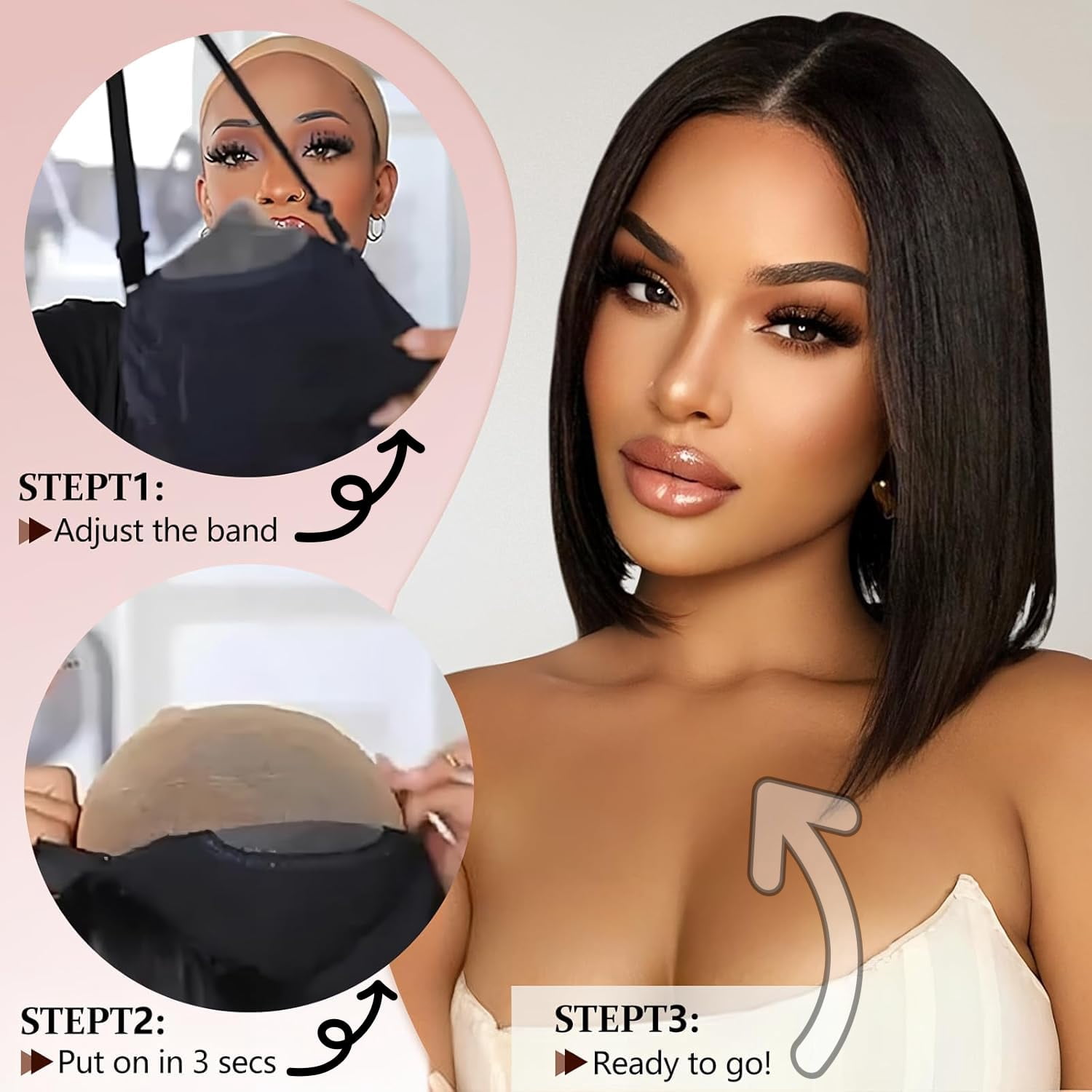 4x4 Lace Front Wigs Human Hair Straight Bob  Human Hair Wigs Natural Black Color Brazilian Virgin Real Human Hair Wigs Extensions