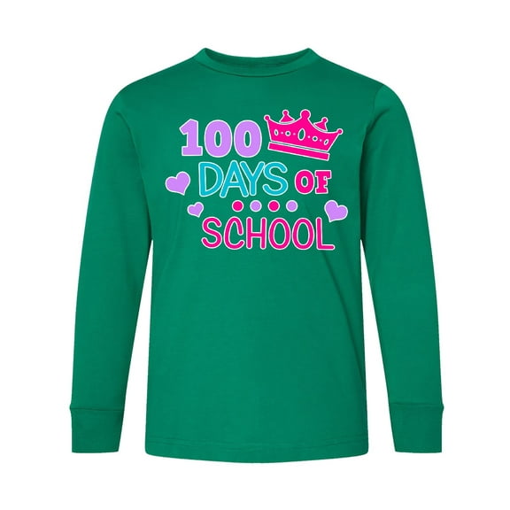 Inktastic 100 Days of School in Pink and Purple with Crown Long Sleeve Youth T-Shirt