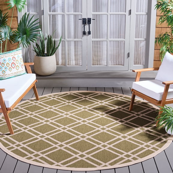 Safavieh Courtyard Jasper Geometric Indoor/Outdoor Area Rug, Green/Beige, 7'10" x 7'10" Round