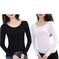 thumbnail image 1 of Qarigey Ropa interior térmica femenina de manga larga con cuello redondo, camisa de fondo de otoño para el hogar y la Oficina, ropa interior Prendas para la parte del cuerpo 2 piezas negro blanco XL, 1 of 6