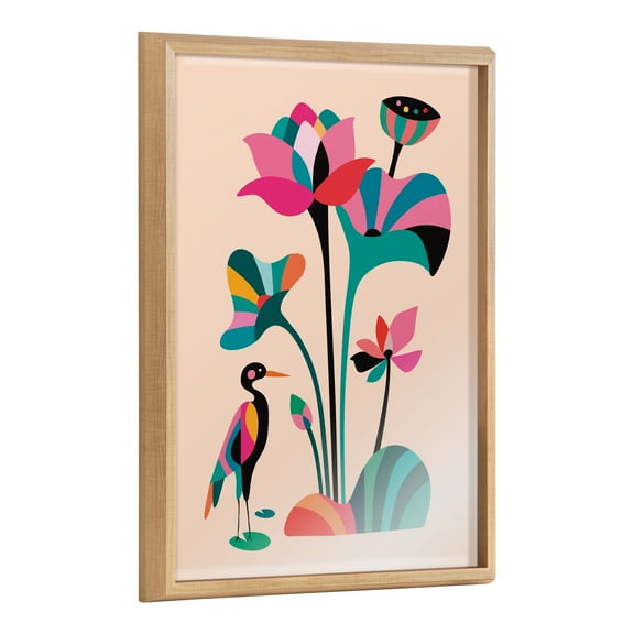 Kate and Laurel Blake Mid Century Modern Lotus Framed Printed Glass Wall Art by Rachel Lee of My Dream Wall, 18x24 Natural, Colorful Nature Art for Wall
