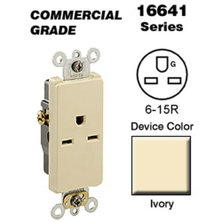 Decora Single Receptacle - Leviton 16641-I Decora Single Receptacle Commercial Grade 6-15R 15A 250V Side Wired - Ivory